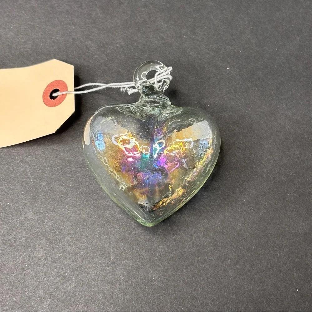 Anthropologie x Terrain Hand Blown Clear Recycled Glass Heart Ornament 3” NWT
